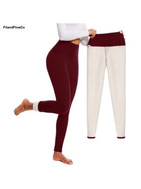 Fleece Lined High Waisted Thermal Leggings Polyester Spandex Winter Yoga Pants